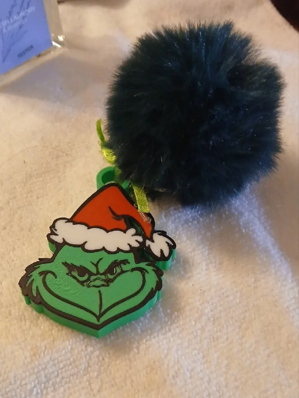 Green Grinch Pom Pom Keychain Charm Or Ornament